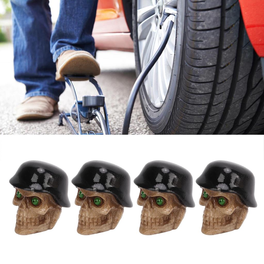 4 Stück/Set Helm Totenkopf Typ Reifenventil Schaft mit Gummi für Autos Fahrräder SUVs LKW Motorrad
