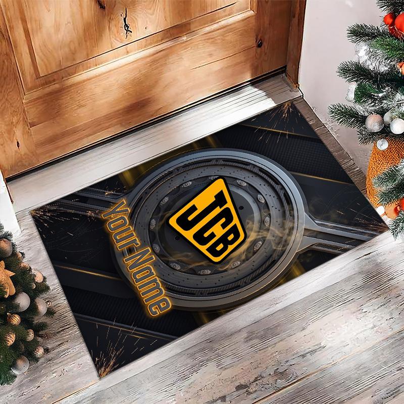 JCB Crystal Velvet Rug, Custom Name Text Personalized Non‑Slip Floor Mat for Home Decor Gift