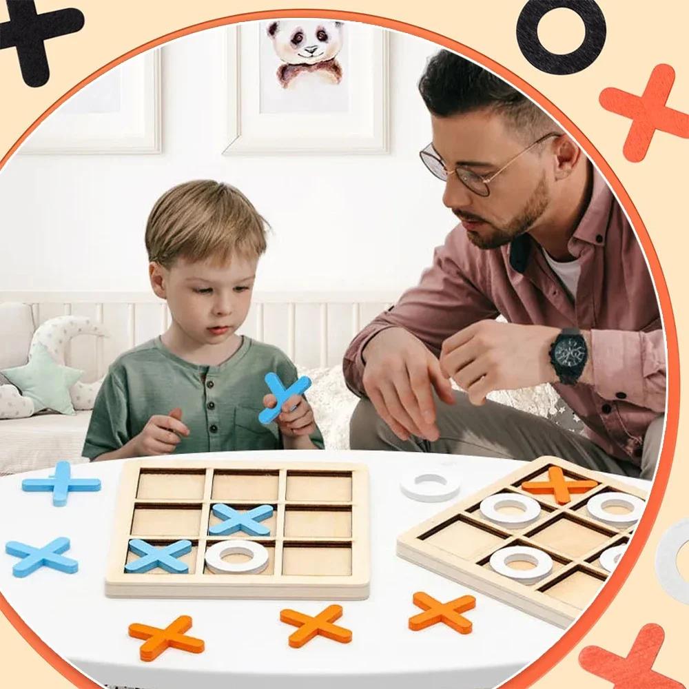 Trä XO Tic Tac Toe-spel Minischackbräde Interaktion Pusselträning Montessori pedagogiska leksaker Present för barn Pojke Flicka