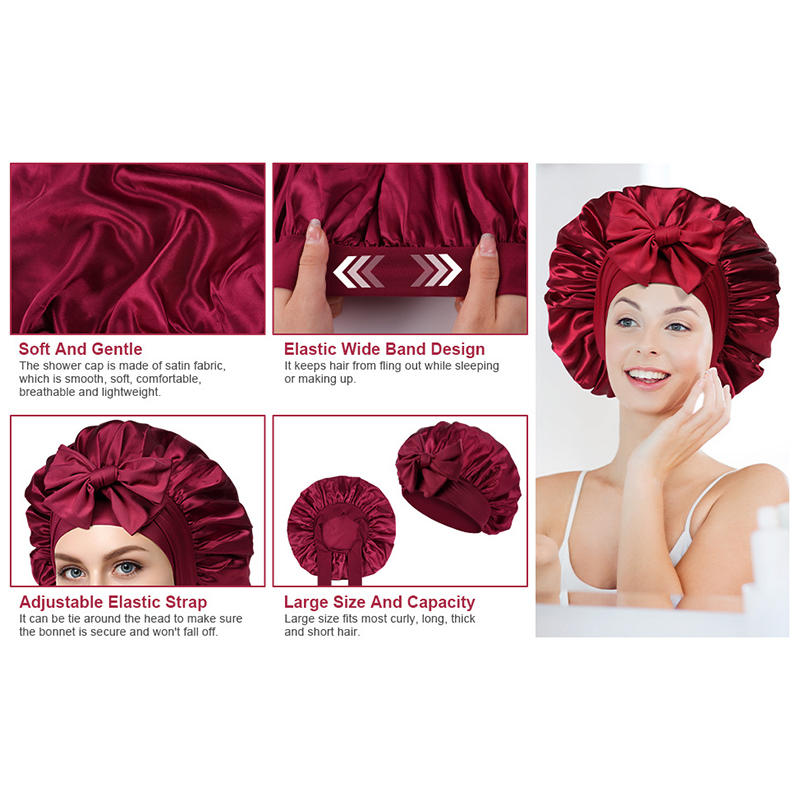 Women Satin Sleep Cap Silky Bonnet Hair Protection Wide Band Stretchy Night Head Wrap For Shower Edge Cover Solid Color Comfortable Accessory
