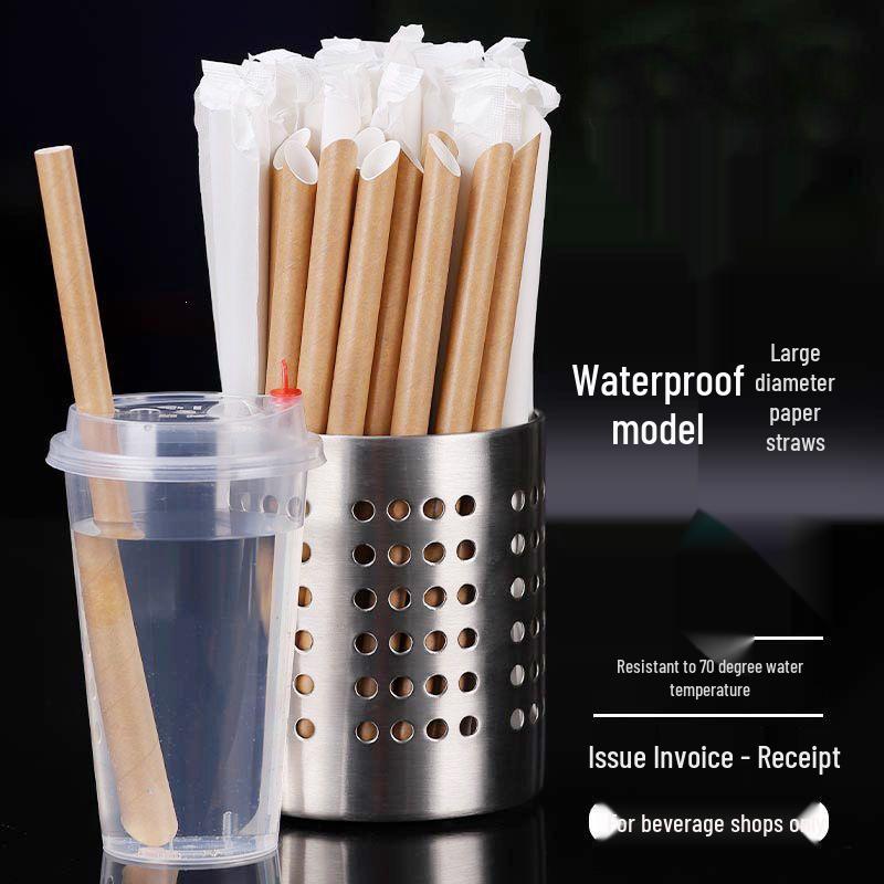 Eco-friendly Biodegradable Large Boba Tea Straw, Pointed Tip, Individually Wrapped Kraft Paper.