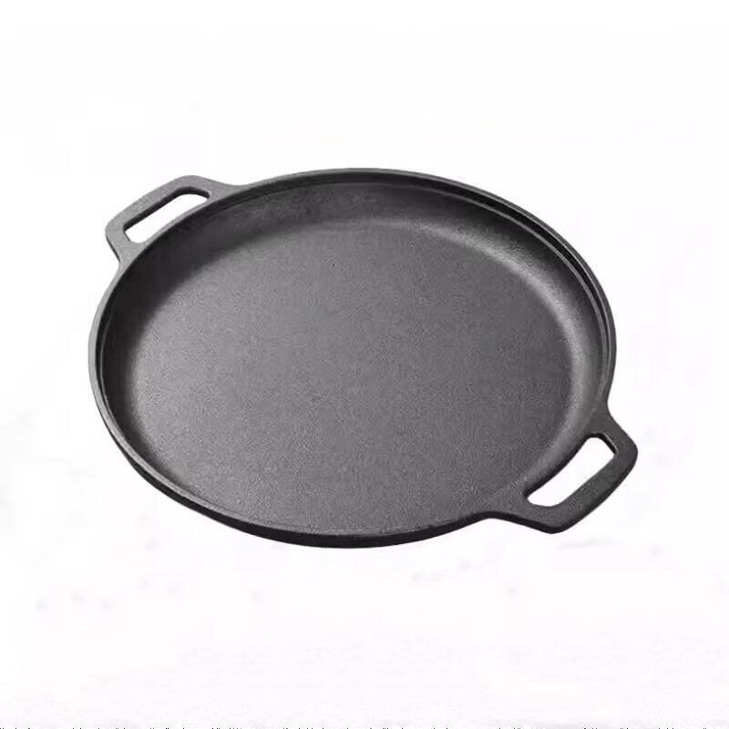 ZISIZ 35cm Cast Iron Double Handle Flat Bottom Pancake Griddle