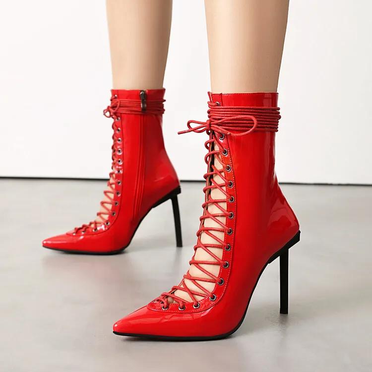 

Дизайн модного бренда Ботильоны с перекрестными ремешками, черные и красные, осенне-зимняя мода, с острым носком, для острой девушки, сексуальные женские ботильоны, размеры 33-46 39