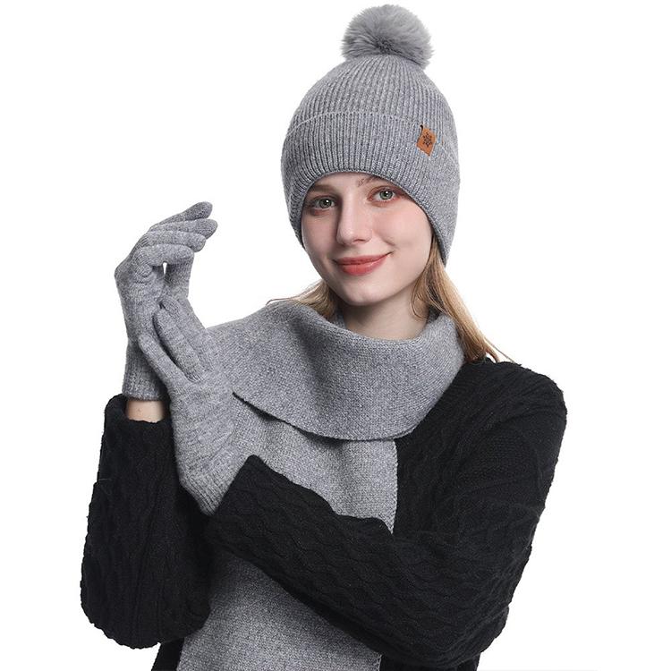 High Quality Winter Knitted Warm Set Custom Logo  Winter Gifts for Men and Women Scarf Beanie Hat and Gloves