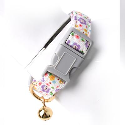 Adjustable Dog Collar Nylon Flower Pattern Design Collar Quick Release Buckles Walking Collar for Pet Outdoor Safety