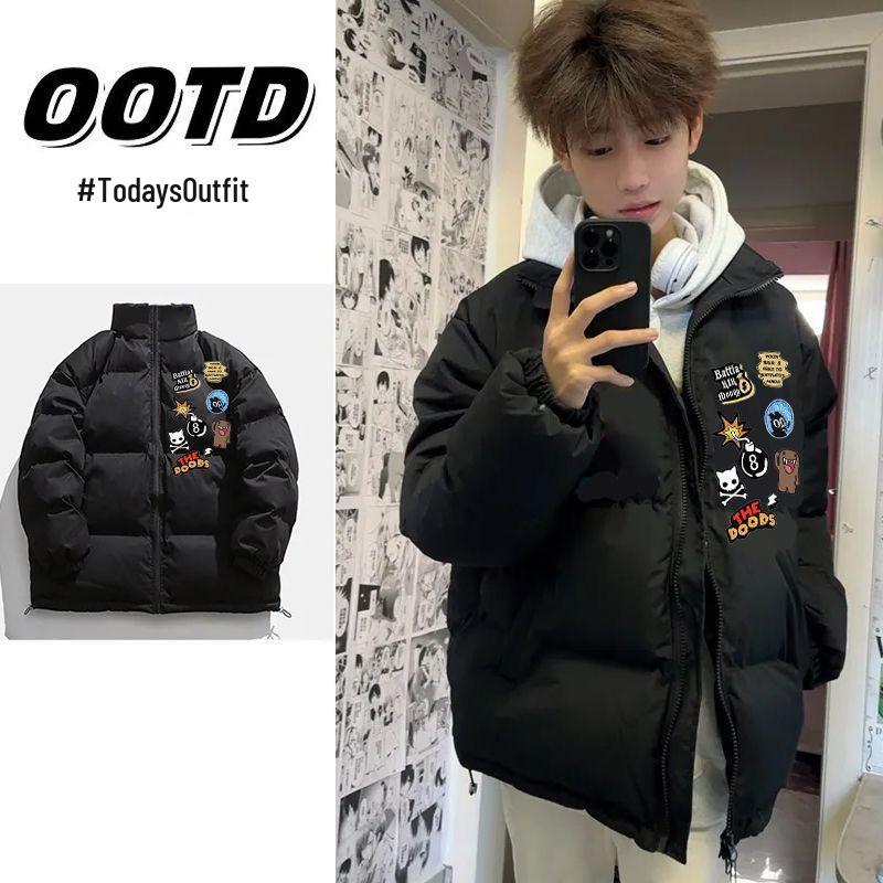 Unisex Autumn/Winter Thickened Cotton Padded Jacket with Letter Print