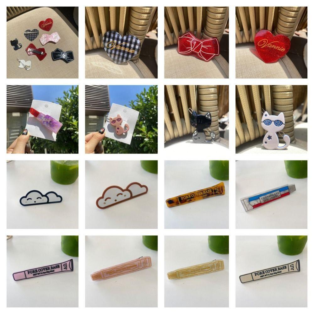 

Heart Acetic Acid Hair Clip Cat Acetate Duckbill Clip Simple Lady M