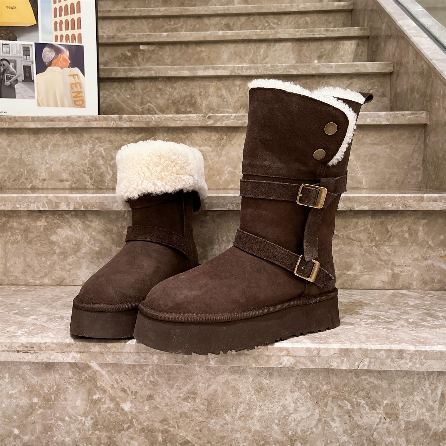 

Sheepskin and fur integrated leather lapel knight snow cotton boots long boots thick-soled muffin thickened two women s shoes 40 шоколадний
