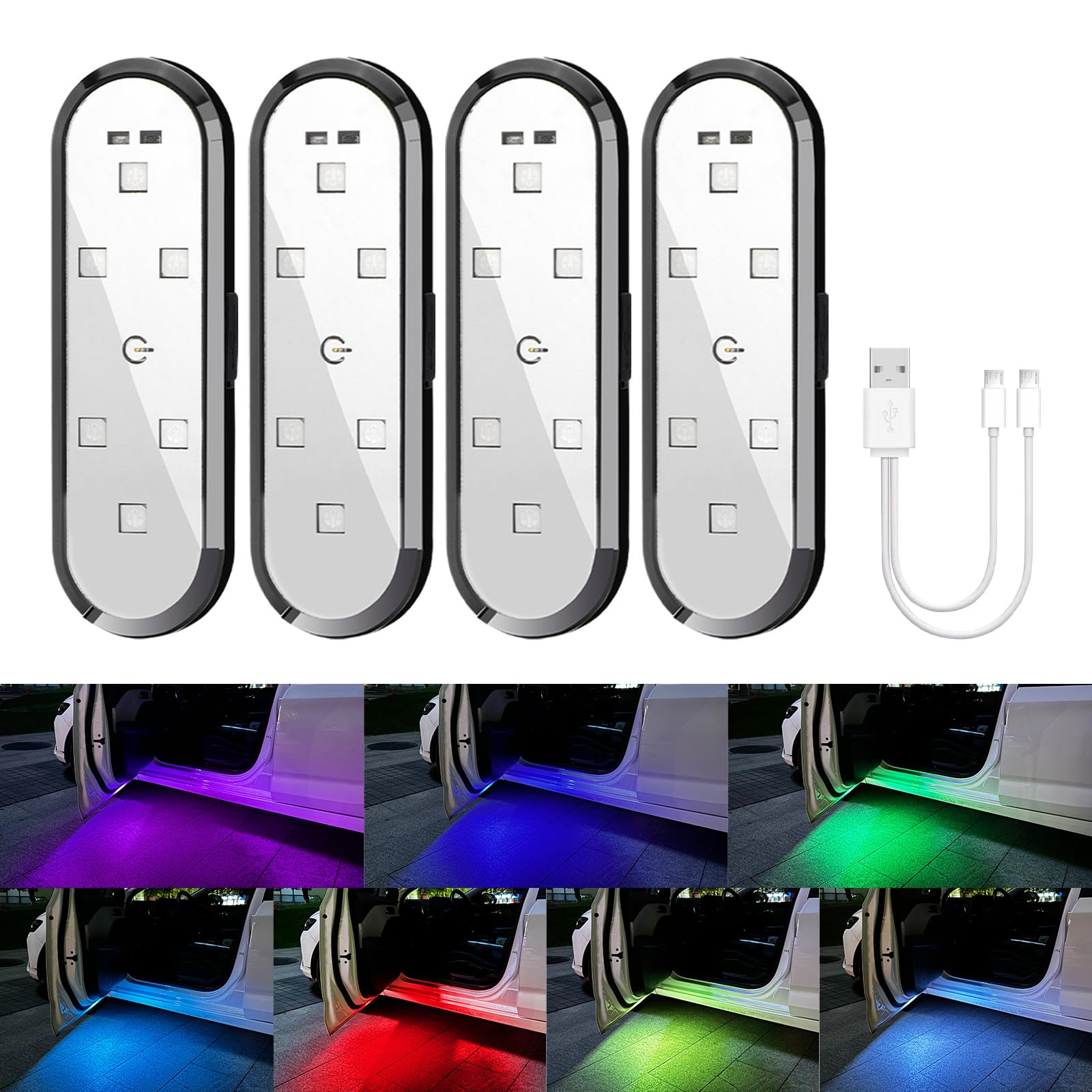 

MAZERO Universal Car Door Warning Collision RGB Door Courtesy Welcome Automatic Emergency Signal Nighttime Door LED Easy Attention Courtesy Auxiliary