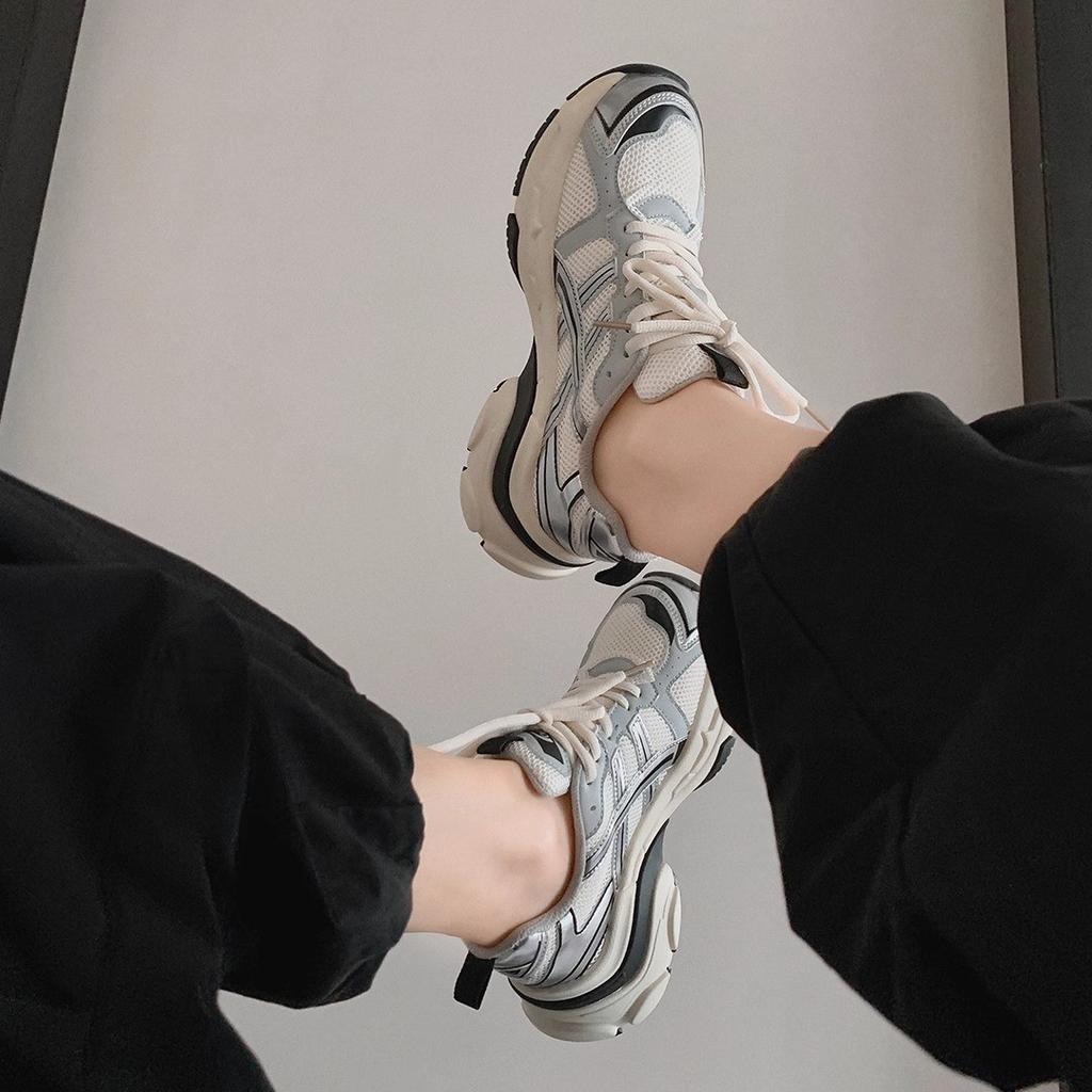 Seoul Blogger~ 2025 Spring and Autumn New Space Silver Mesh Platform Casual Jogging Sneakers Daddy Shoes