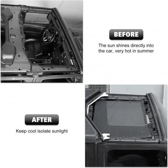 Sunshade Mesh Shade Top Front Cover Provides Roof UV Sun Protection for Jeep Wrangler JL JLU & Gladiator JT 2018-2024 (Black)