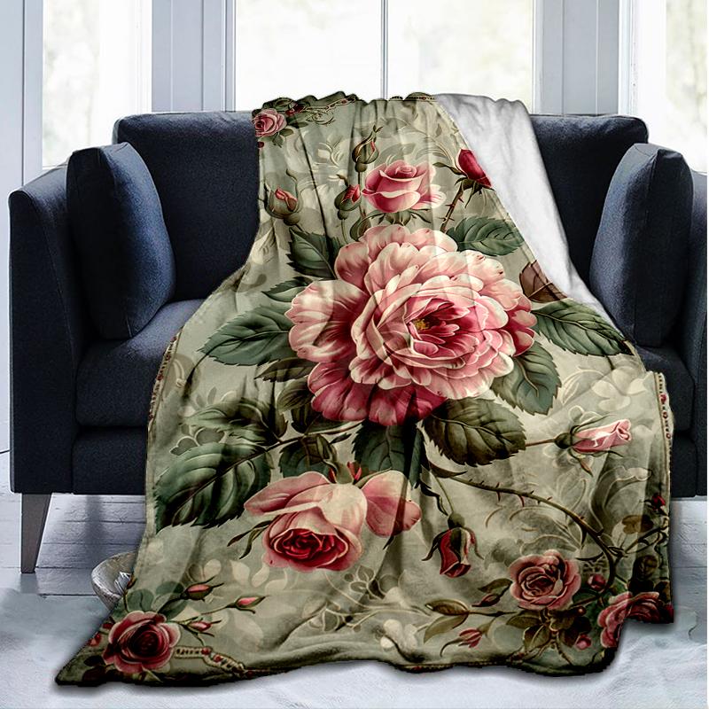 Roses Garden Print Flannel Blanket, Soft Warm Lightweight Throw Blanket for Living Room,Sofa Bed Camping Office