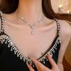 French Diamond Water Drop Earring & Necklace Set: Elegant, Light Luxury, High-End Fashion Collarbone Chain.