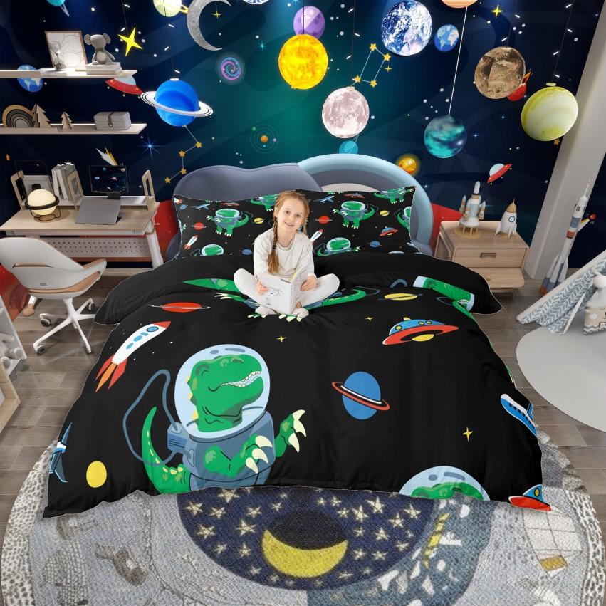Homewish Kinder Magisches Drachen Bettwäsche-SetPsychedelisches Blau Galaxie Bettwäsche-SetCartoon Westliches Tier Bettwäsche-Set