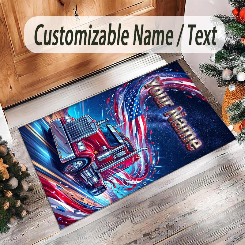 Truck Theme Crystal Velvet Floor Rug Personalized Custom Name Text Warm Carpet Home Decoration