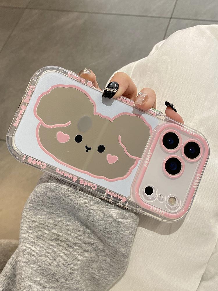 Cartoon Cute Puppy Dog Mirror Phone Case For iPhone  14 15 16 17 Pro Max Shockproof Back Cover