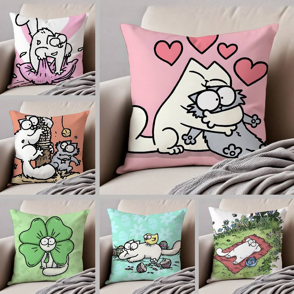 Funny Style Simons Cat Pillow Case Anti-dustmite Pillowcase Invisible Zipper Silky Short Plush Sofa Cushion Cover