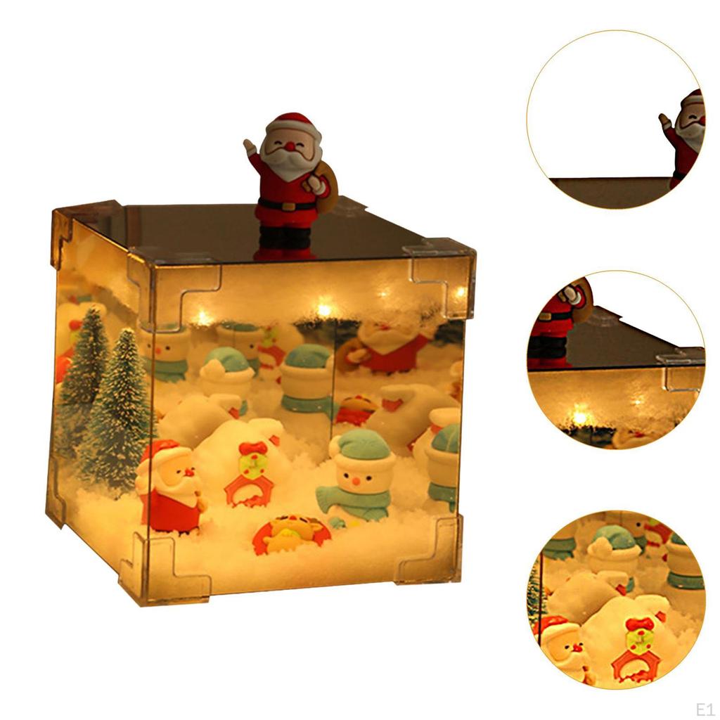 DIY Christmas Night Light Kit Figurines Cube Mirror Decoration