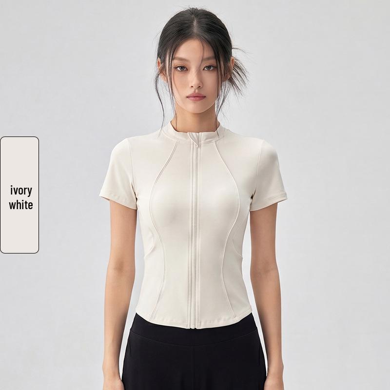 Women's Versatile Half-Zip Pilates Slimming Short Sleeve T-Shirt