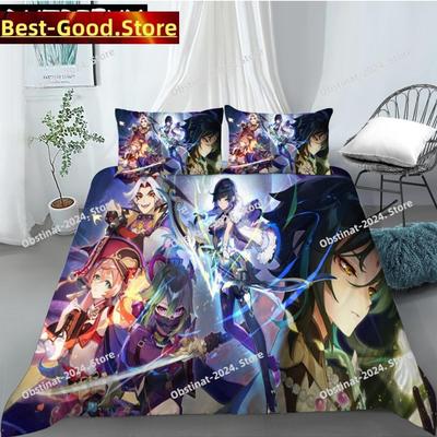 Game Anime Genshin Impact Printed Bedding Set Duvet Covers Pillowcases Comforter Bedding Set Bedclothes Duvet Cover 03