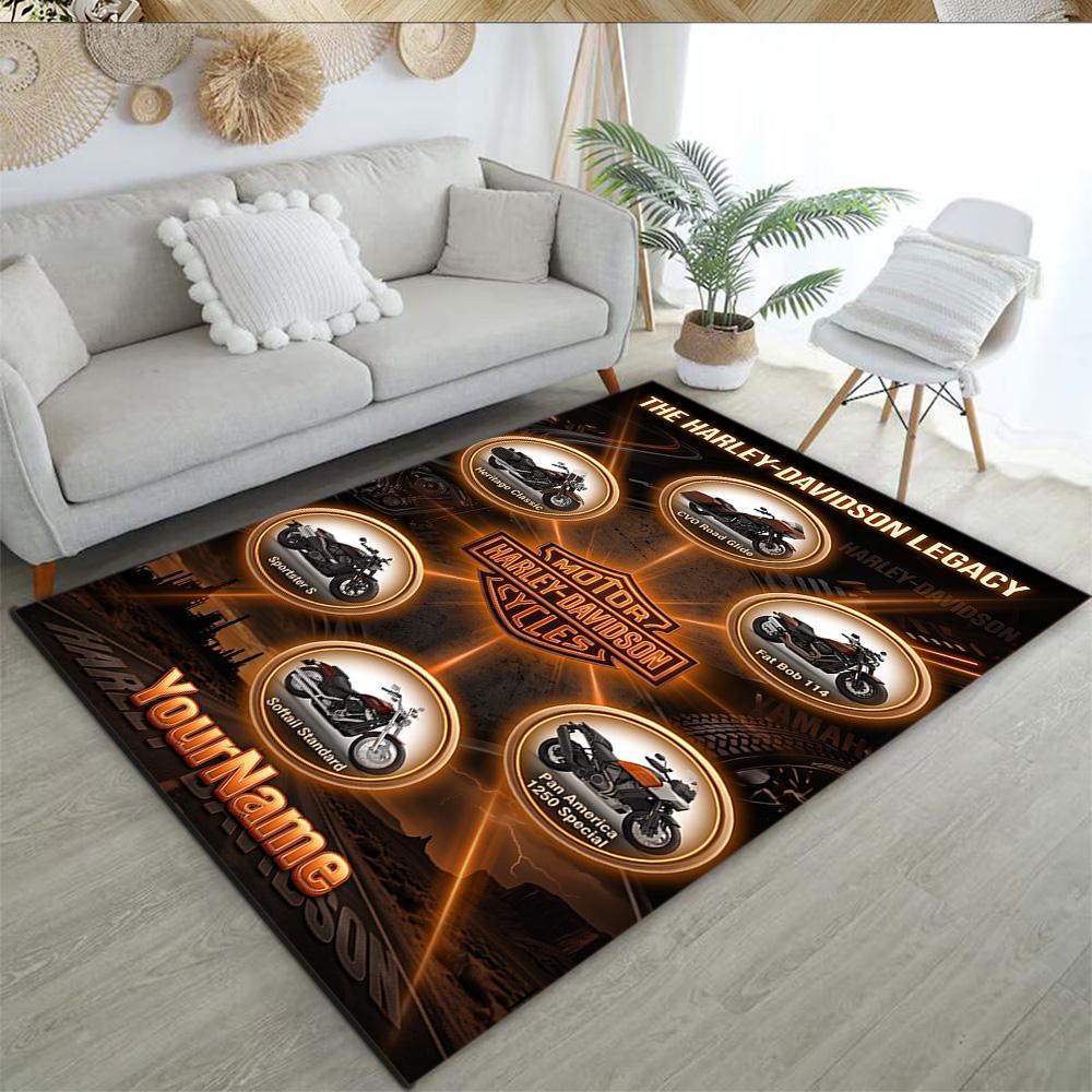 Harley-davidson Motorcycles Customize Your Name Floor Rug Office Rug Design for Outdoor Dormitory Balcony Playrooms Anti-slip Rug Office home decor