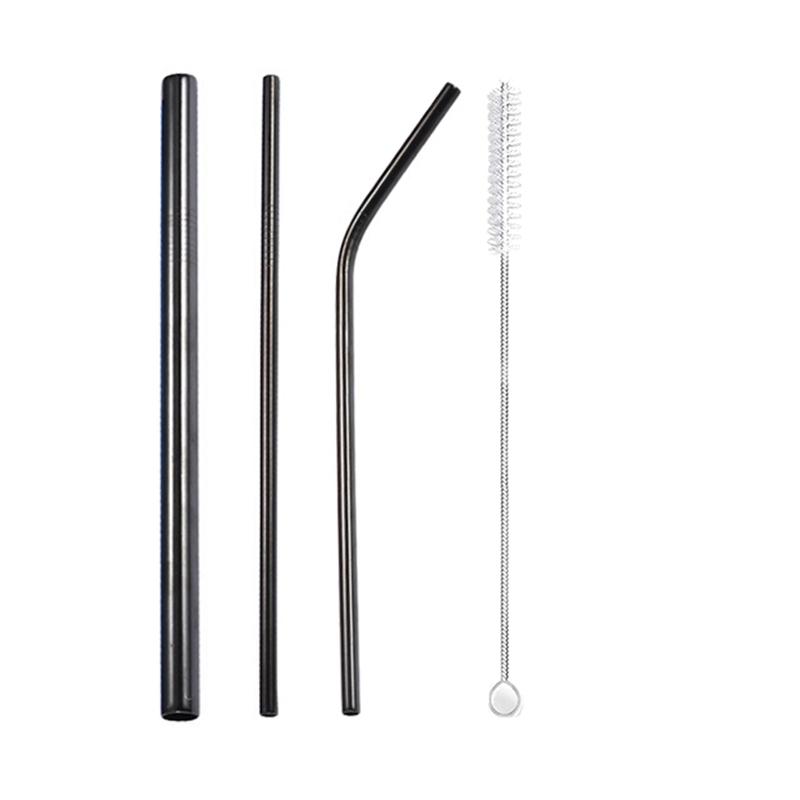 3Pcs Rainbow Color Reusable Metal Straws with Cleaning Brush 304 Stainless Steel Drinking Straws for Smoothie Milkshake Drinks
