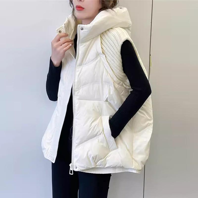 Gestrickte Ärmel Daunenweste Damen 2024 Winter Neue Mode Kapuzendesign Warme kleine Verschleißweste