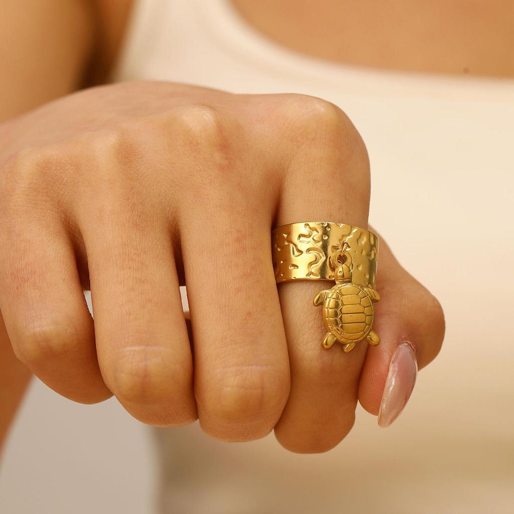 Stainless Steel Starfish & Seashell Open Ring - Ocean Holiday Style Jewelry for Women