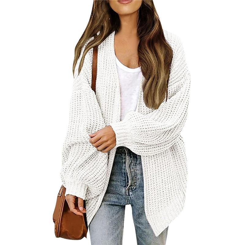 Women's Lantern Sleeve Thick Needle Cardigan New Pocket Knitted Sweater Women's Jacket