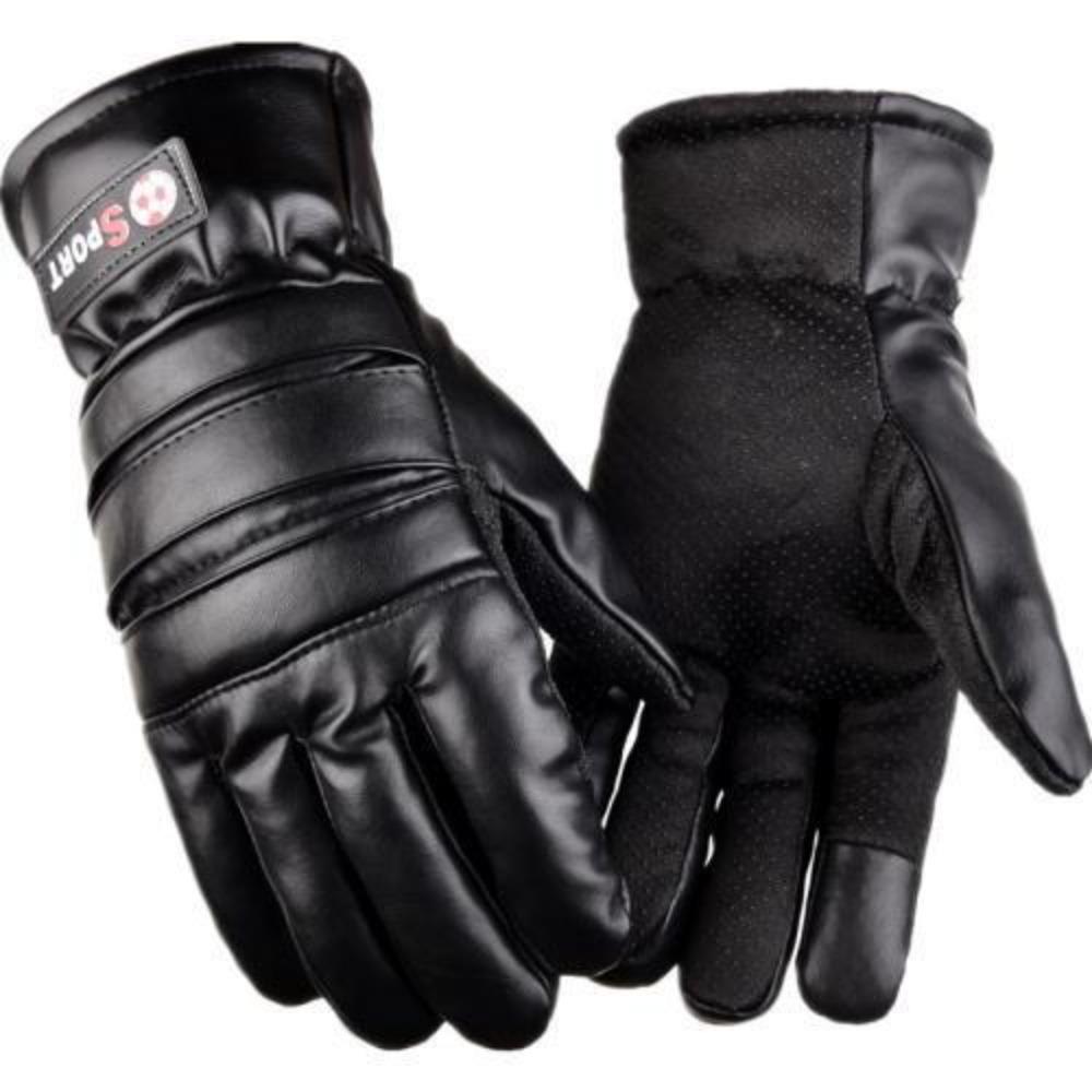 Winter leather gloves men's thickened warm riding motorcycle fleece waterproof wear-resistant warm cotton motorcycle riding