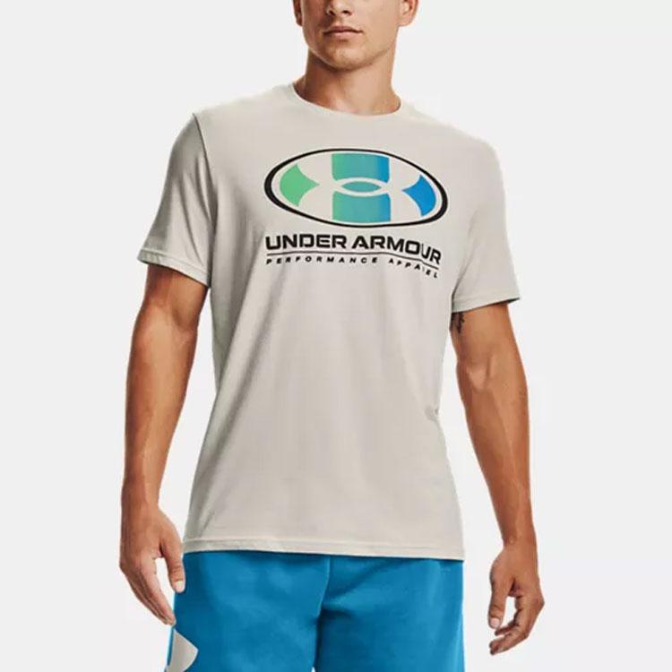 Under Armour Logo Print Crew Neck T-Shirt Men Tops Summit-White 1361676-110