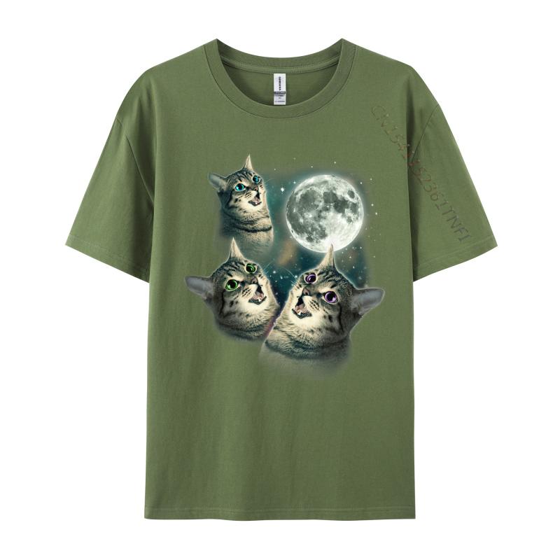 Funny Cat Three Cat Moon 3 Wolfs New Coming Man Tshirts Casual Tops Tees Cotton Fabric Birthday Luxury Designer T-Shirts