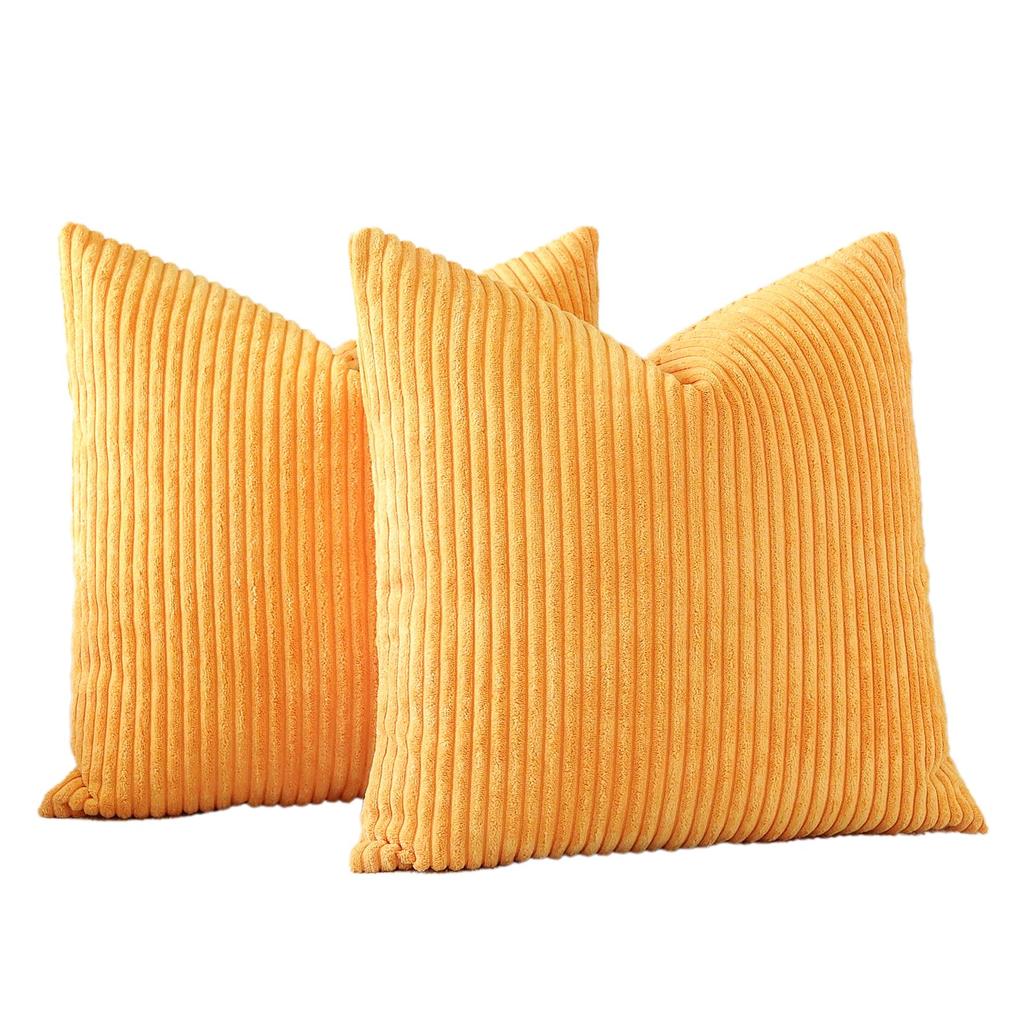 Otostar 45x45cm Nordic Style Corduroy Striped Cushion Set of Stylish and Cute Modern Design with Zipper Sofa Cushion Covers Orange Covers, 2, closure,