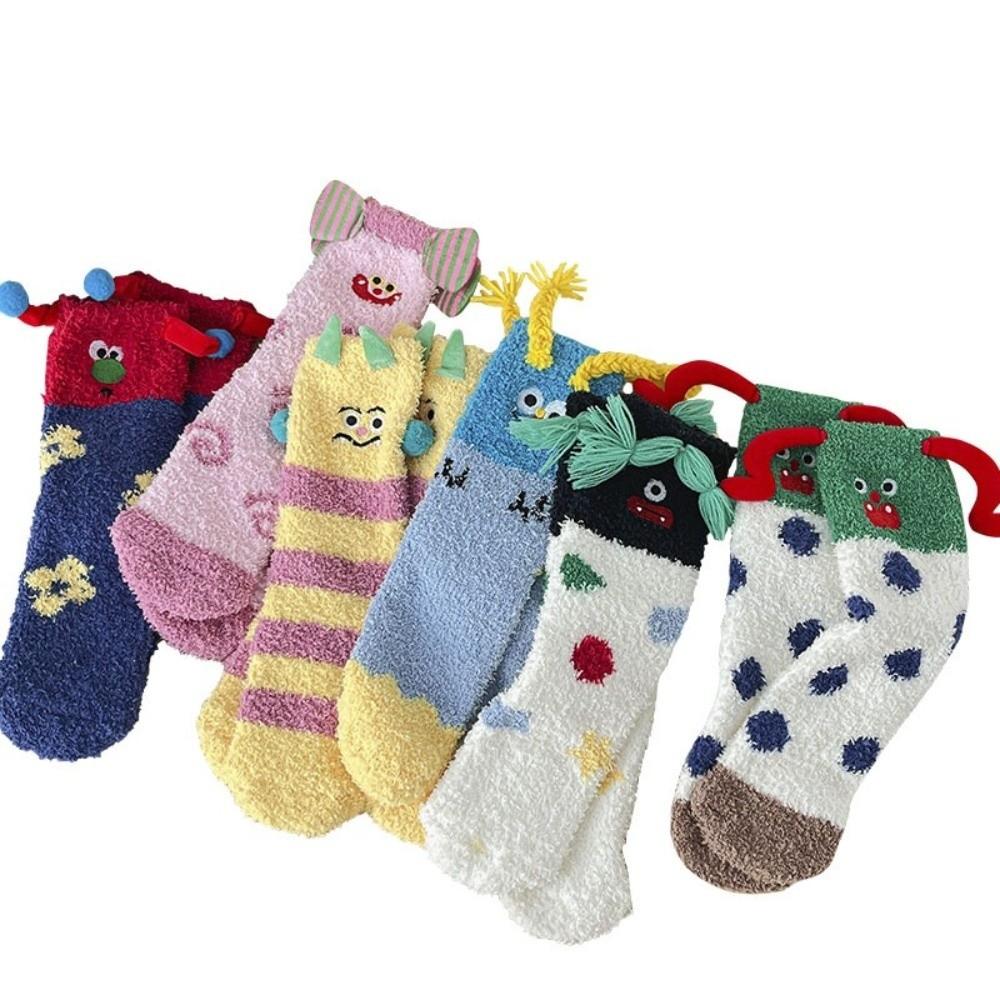 1 Paar 3D Cartoon Warme Schlaf-Socken Lustige Flauschige Freizeit-Socken Mode Korallenfleece-Socken Winter