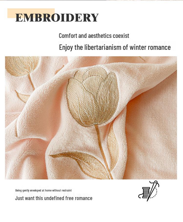 French Luxury Winter Fleece-Lined Velvet Bedding Set - Four-Piece High-Weight Double-Sided Fleece