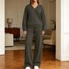 Women's V-Neck Pullover Sweatshirt and Wide Leg Pants Set Casual Outfit
