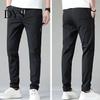 Middle Waist Men Pants Elastic Trendy Polyester Casual Drawstring Trouser for Street Wear Full Length