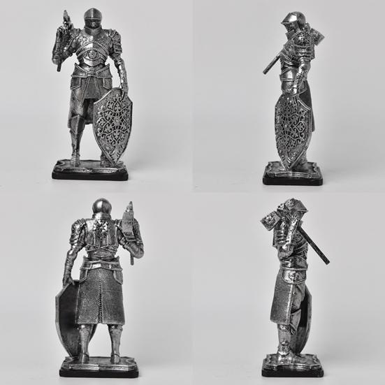 Medieval Knight Figurine, Vintage Resin Statue with Metallic Finish, Handcrafted Armor & Shield Details for Bookshelf, Office Desk Decor, Industrial
