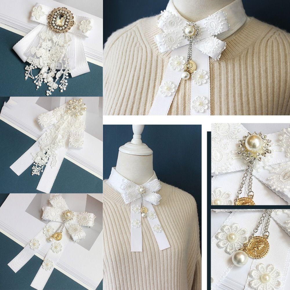 

Pearl Bow Ties Jewelry Accessories Pearls Collar Flower Fashion Crystal Rhinestone Bowtie Women Type C