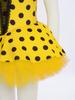 Girls Ballet Tutu Dress Short Puff Sleeve Shiny Sequins Color Block Dots Performance Costume for Recitals