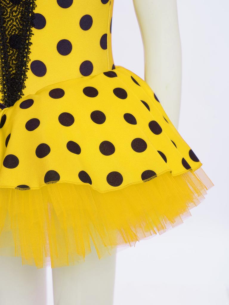 Girls Ballet Tutu Dress Short Puff Sleeve Shiny Sequins Color Block Dots Performance Costume for Recitals