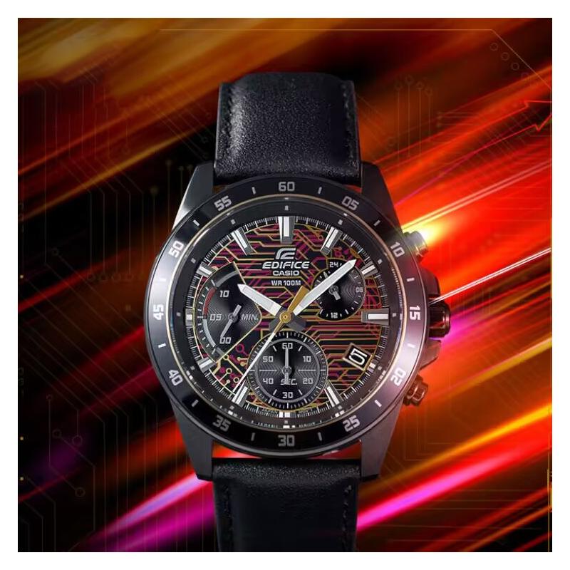 Casio EDIFICE Classic Three Hands Three Eyes Unicorn Quartz Movement Genuine Leather Strap Japanese and Korean Watch Men's Watch EFV-540CL-1AVUPR