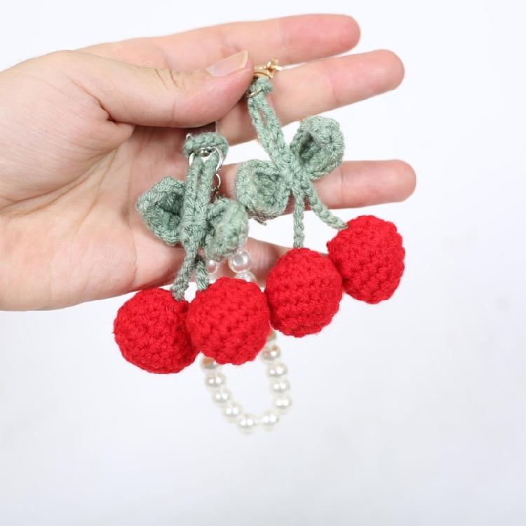 Stylish Crocheted Cherry Keychain Handmade Plush Fruit Pendant for Women Wallet Multifunctional Backpack Accessory