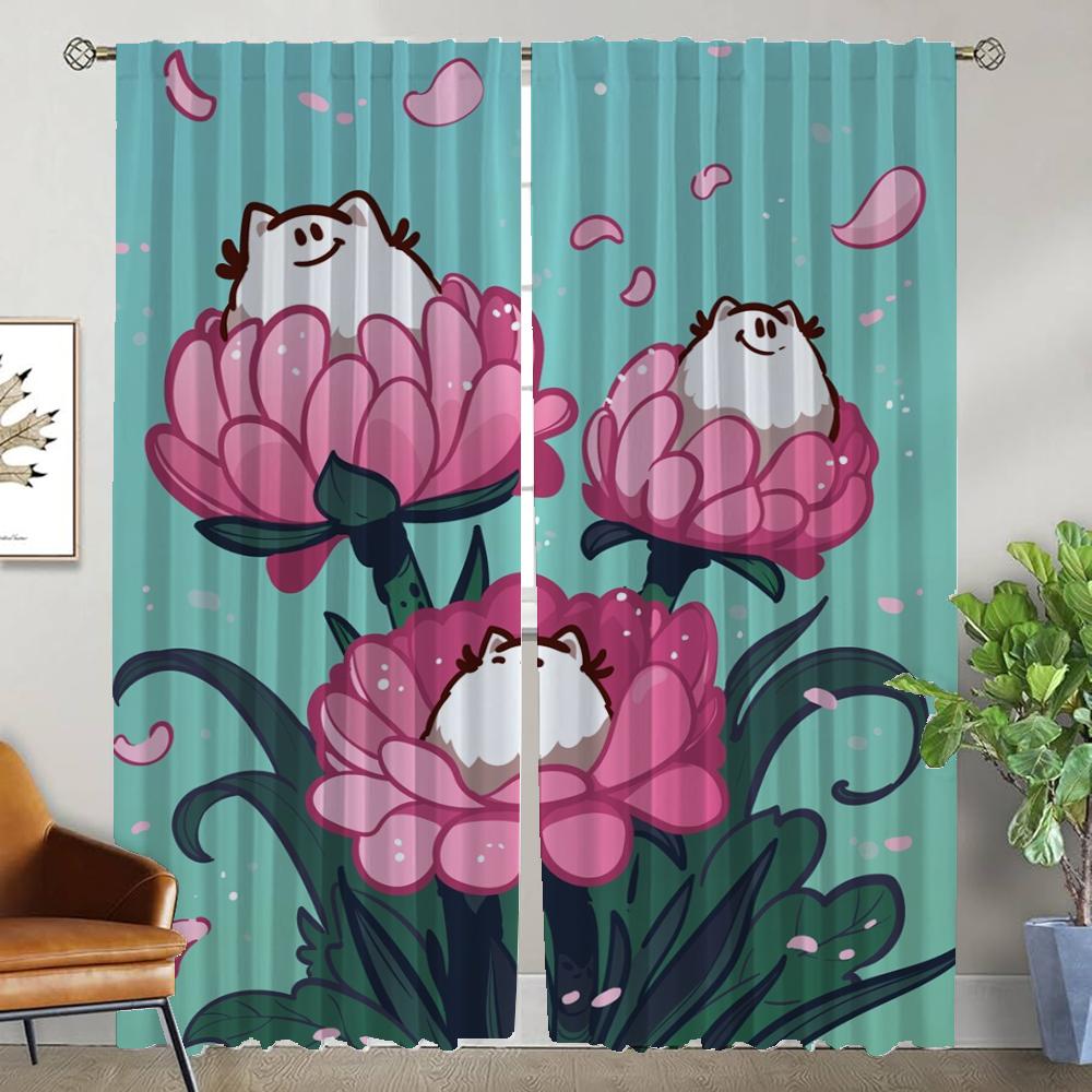 Pusheens Curtains for Living Room Curtain Tulle for Bedroom Shades Partition Halloween Decoration Curtains 2 Pieces Kitchen Home