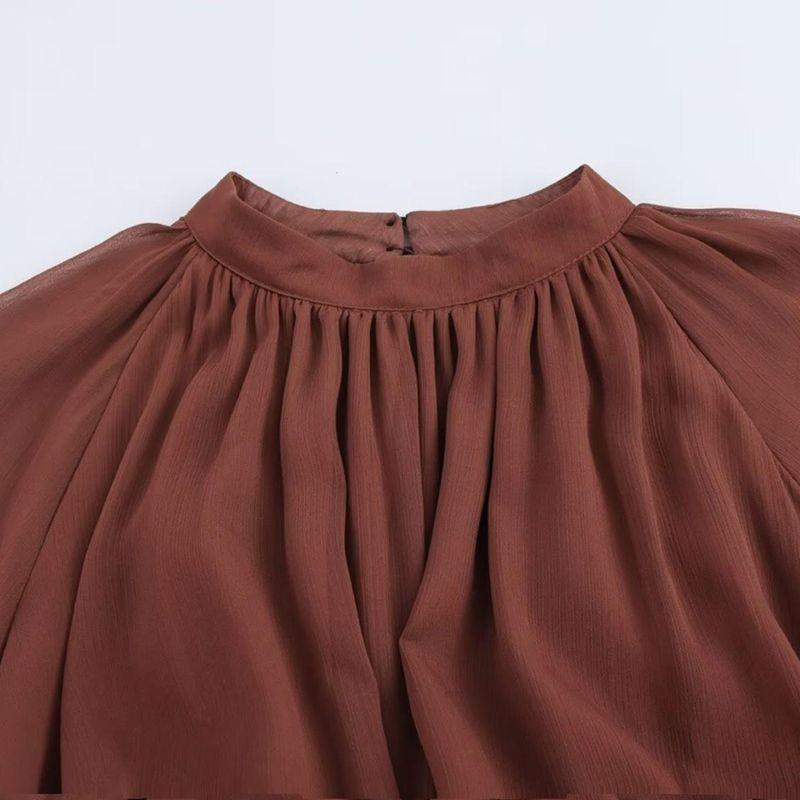 Kaslead New Arrival Women's Fashion Style Fashion Minimalist Lotus Leaf Trim Small Stand Collar Dress