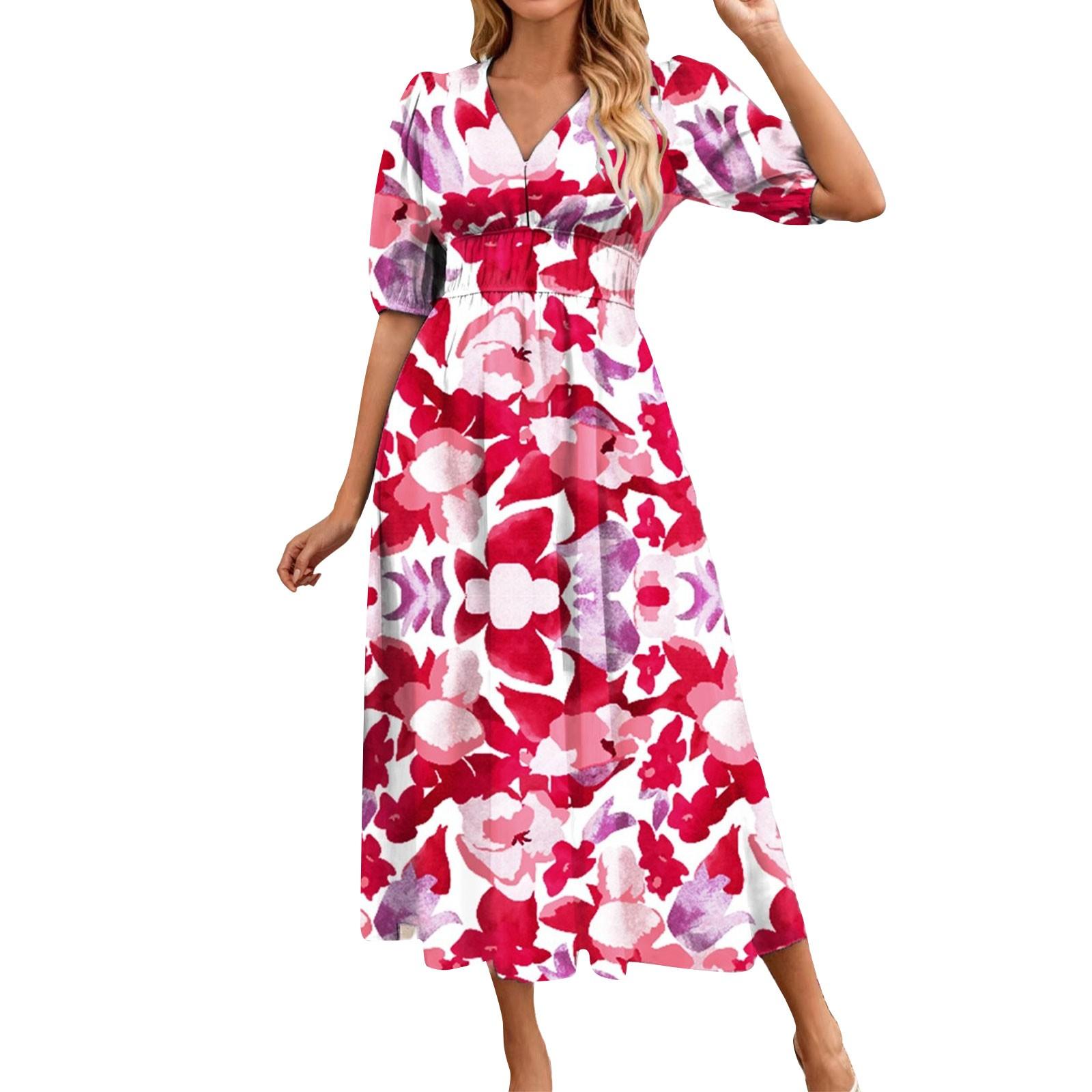 

Женские платья Boho Длинные цветочные геометрические модные платья L красный