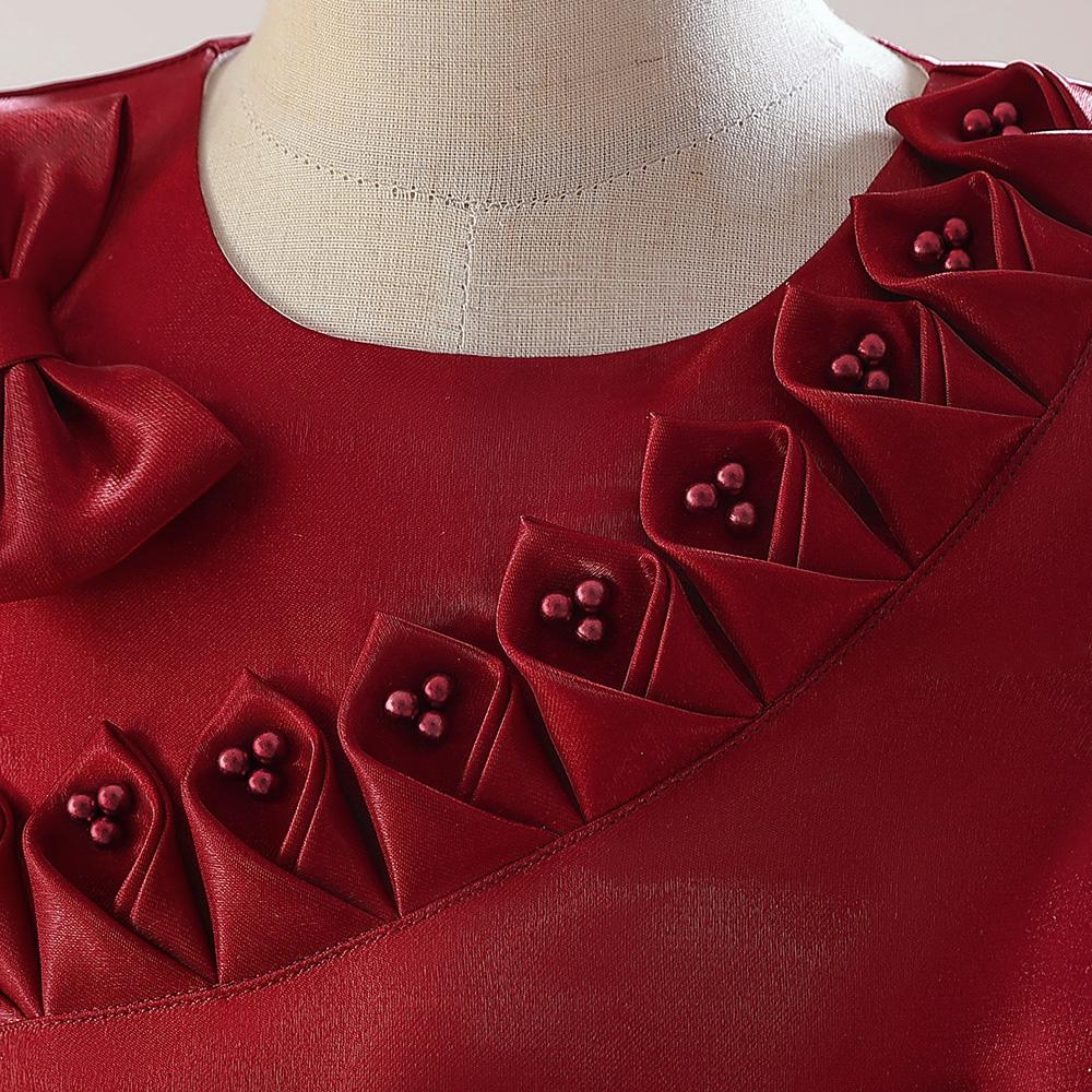 Satin Bow Party Girls Dress Elegant Short Sleeve Pink Bridemaids Princess Kids Dress for Girl Evening Birthday Prom Gown Vestido