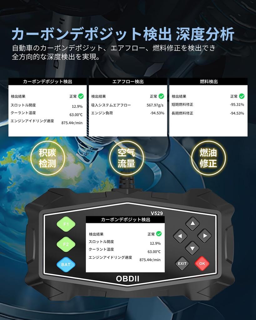 OBD2 Diagnostic OB2 Car Fault Diagnostic with Engine Carbon Detection Function, Fuel Analysis &