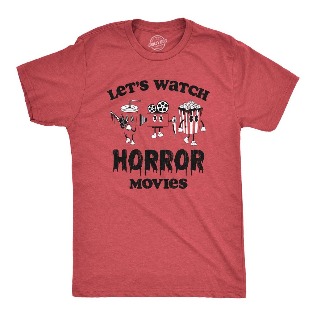Mens Lets Watch Horror Movies T Shirt Funny Spooky Scary Film Lovers Tee for