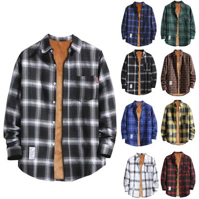 Men's Casual Fashion Plaid Printing Loose Lapel Long Sleeve Shirt Tops Blouse